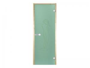 Дверь Harvia STG 8×19 коробка сосна, стекло зеленое «Фигура»
