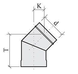 Отвод (d=200 мм, 45°, толщина=1 мм, нерж.)