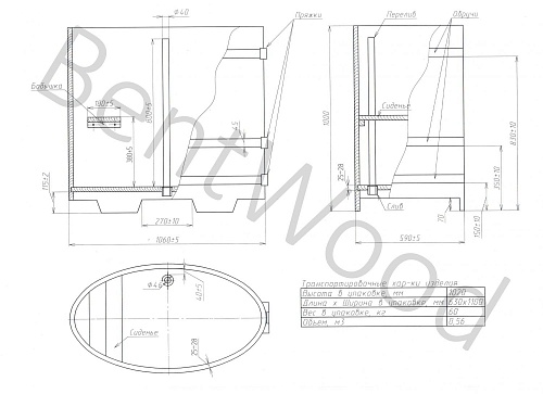 Овальная купель (0,59х1,06х1,00 м, дуб морёный)