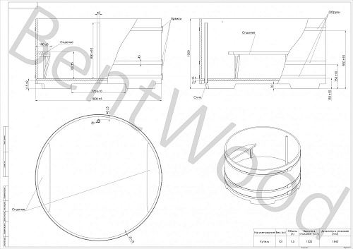 Круглая купель (d=1,8 м, h=1 м, дуб натуральный)