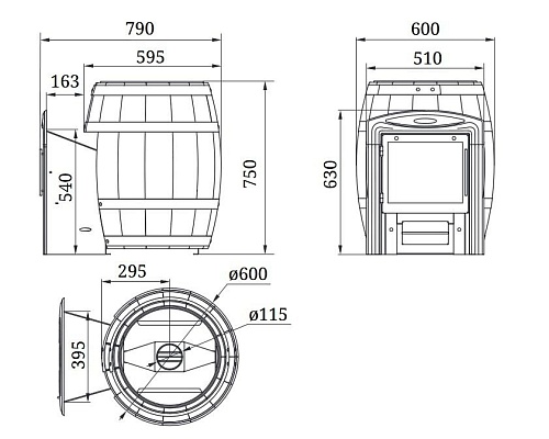 Вариата Inox Витра Баррель палисандр: печь для бани TMF