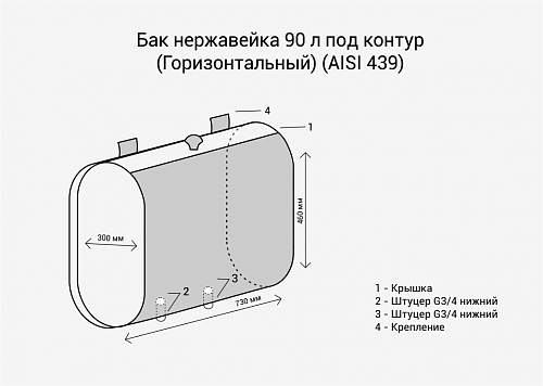 Бак под контур 90л Горизонталь (439 0,8мм) (Дымоходы / Везувий, )