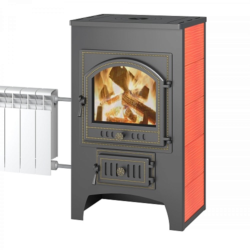 Печь-камин ПК-01 (205) с плитой и т/о (красный, 12 кВт, 200 м3) 
