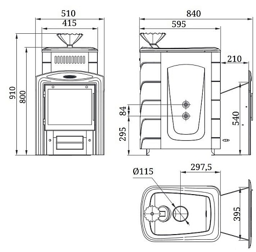 Гейзер Супер Inox Витра, ЗК, антрацит: печь для бани TMF