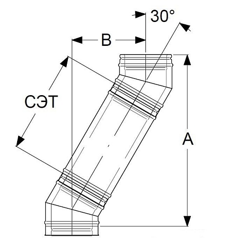 Отводы 30 (градусов) со стандартными элементами труб (955 мм) в сборе (диаметр 130 мм) (Дымоходы / Schiedel Permeter 25, Schiedel)