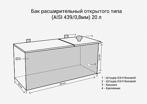 Бак расширительный открытого типа (439 0,8мм) 20л , 